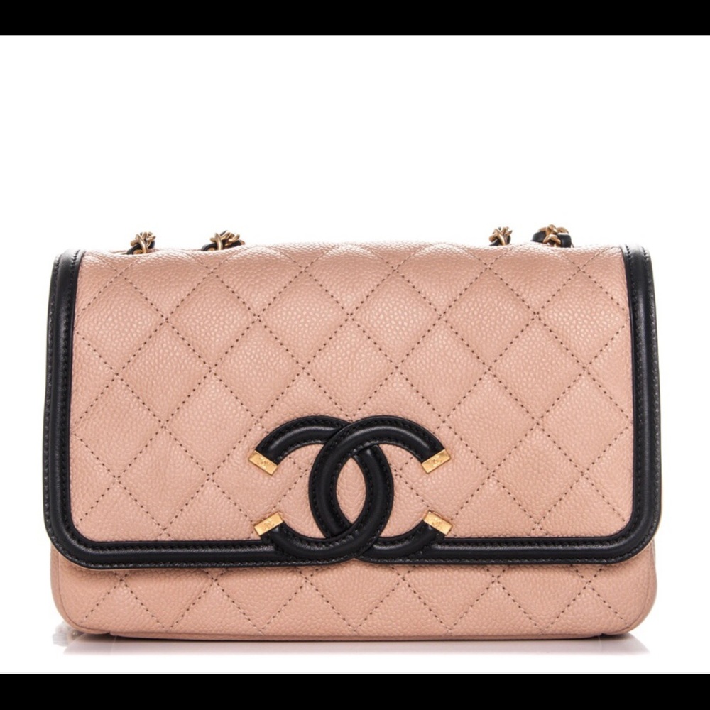 CHANEL Caviar Small CC Filigree Flap Beige Black!!